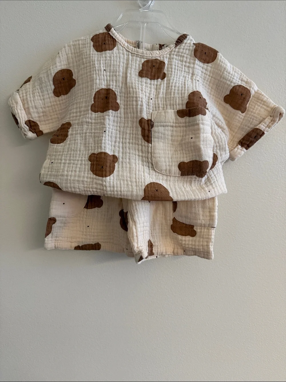 Toddler Bear Print Muslin Pajama Set - Cream & Brown
